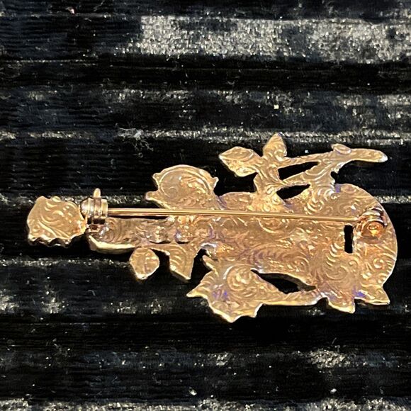 Rare 1928 Rose Gold Tone Faux Pink Pearl Floral Guitar Brooch Pin Musical - Picture 4 of 5